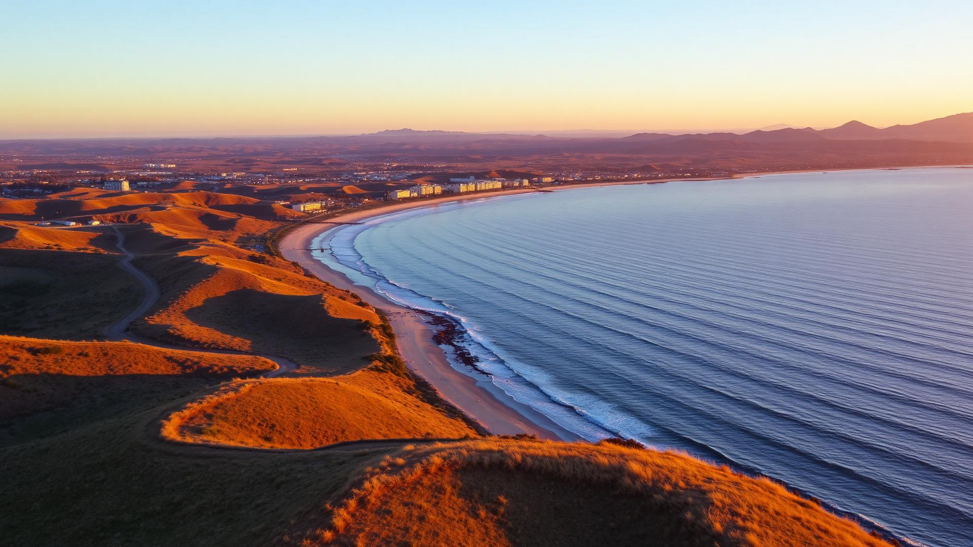 Aerial view of California's Central Coast at sunset